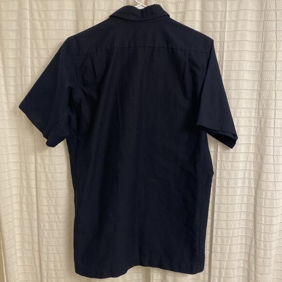 wrangler shirt Button Up Medium Navy Blue Workwear Casual Short Sleeve - Picture 4 of 4